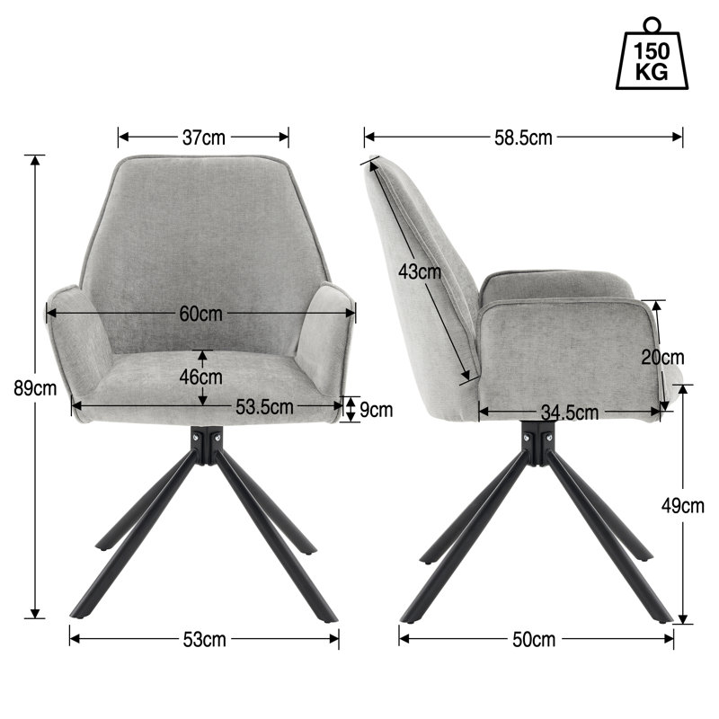 Lathbury 49cm H Polyester Blend Upholstered Metal Armchair