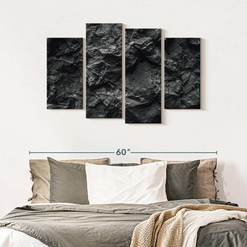 Natural Stone " Black Stone " 4 - Pieces, 32" H x 52" W x 1.25" D