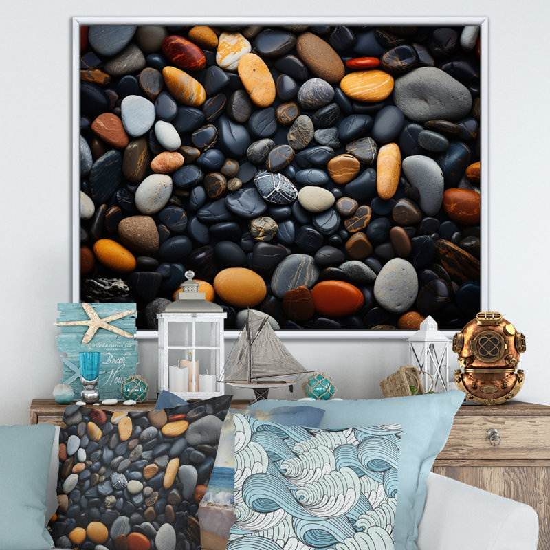 Motif de plage rocheuse III sur toile, Cadre flottant blanc, H 34 po x l 44 po