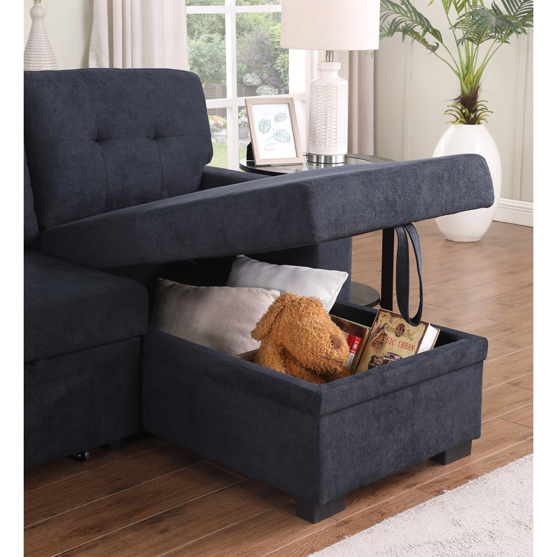 Canapé-lit modulaire réversible en tissu tissé gris foncé l 84,5 po Lucca II, Tissu gris foncé