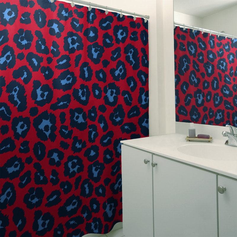Animal Print Shower Curtain with Liner Included, Red/Dark Blue/Blue