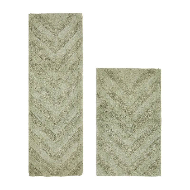 Annaclara Premium 100% Cotton 1990 GSM 2-Piece Tufted Chevron Bath Rug Set with Non-Slip Spray Latex Backing, OEKO-TEX® Certified, Super Absorbent and Machine Washable, Sage