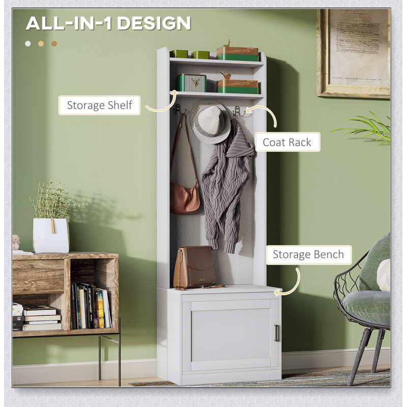 Rustic Hall Tree with Shoe Storage Bench and Coat Rack, Perfect for Organized Entryways and Efficient Space Utilization.