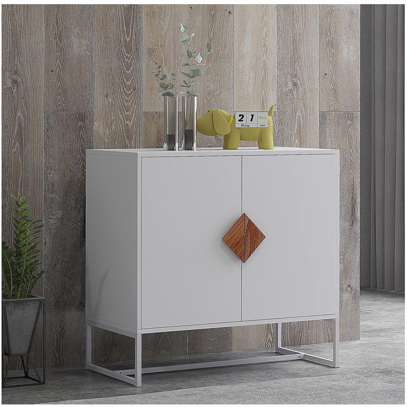 Solid Wood Square Handle 2-Door Side Cabinet