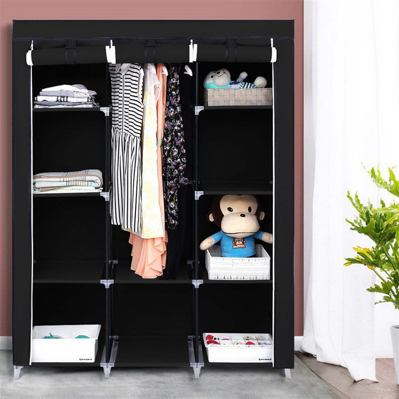 Rangement pour garde-robe de 67 po avec 10 tablettes, facile et rapide à assembler, Noir