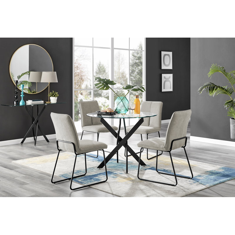 Ensemble de 4 petites tables de salle à manger Tierra, Table en verre avec chaises beiges