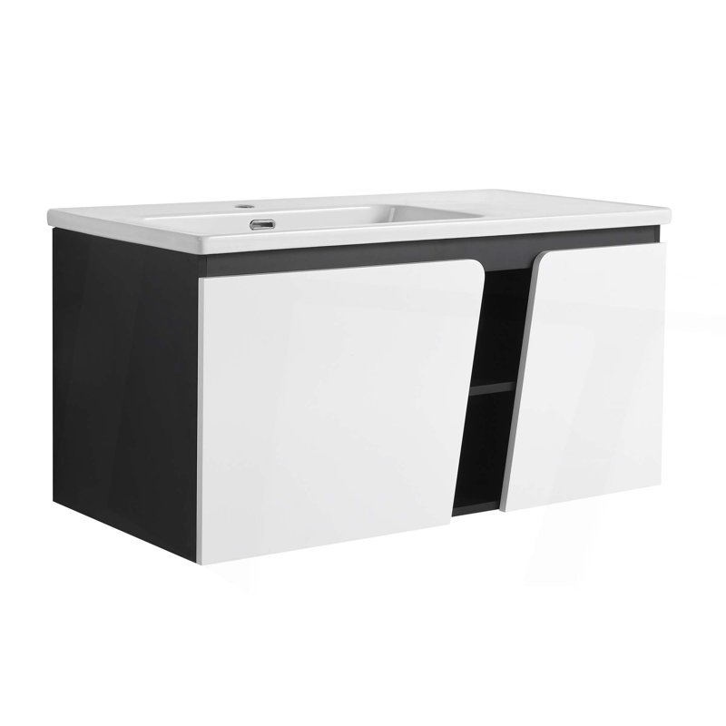 Meuble-lavabo flottant mural avec lavabo simple et porte d'armoire à fermeture en douceur