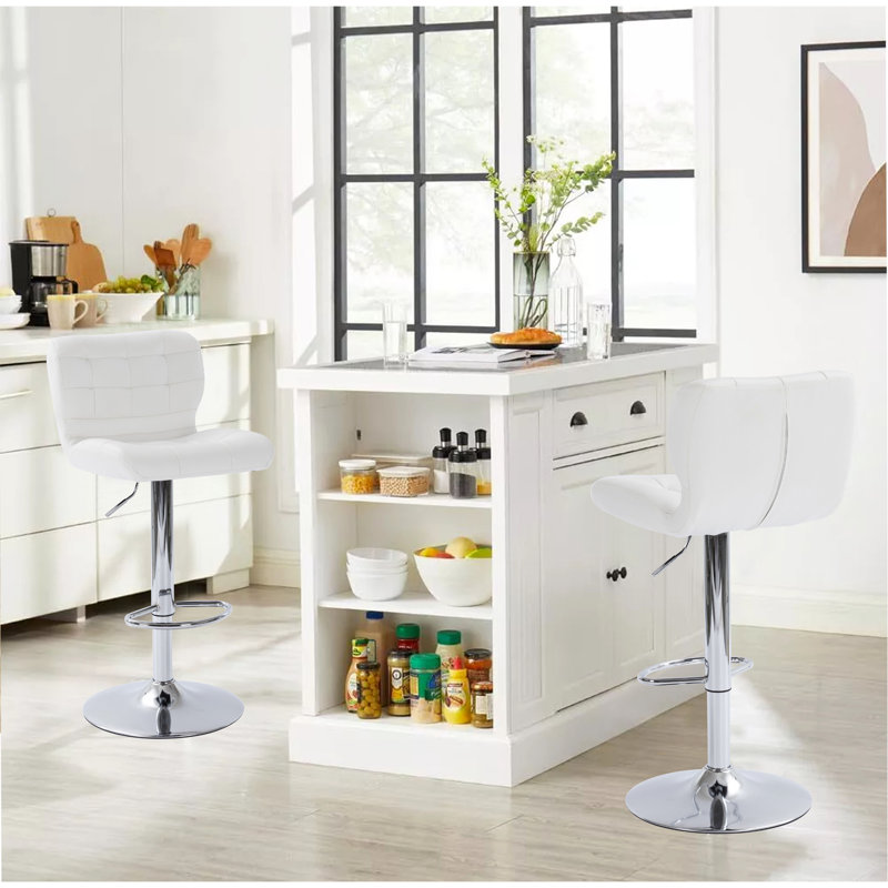 Tufted  Wingback  Modern Adjustable Modern Swivel Height Barstools Counter Stool For Kichen Island  Set Of 2 ,White