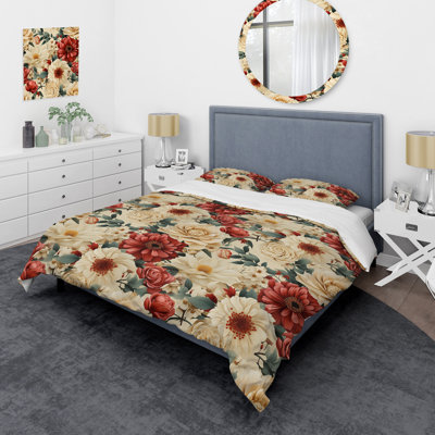 Delicate Flower Symphony - Ensemble de housse de couette floral - Polyester en microfibre