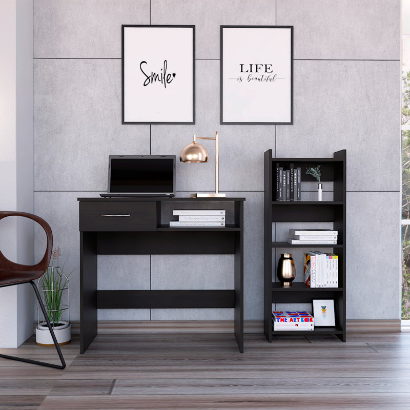 Ensemble de bureau personnel, tiroir simple, plateau à clavier, bibliothèque