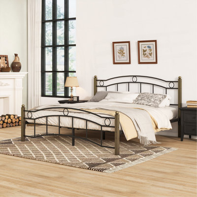 Queen Size Metal Bed With Wavy Headboard And Footboard