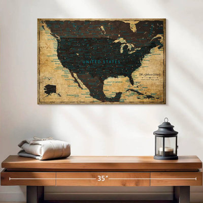 Personalized Dark Wooden Push Pin USA Map