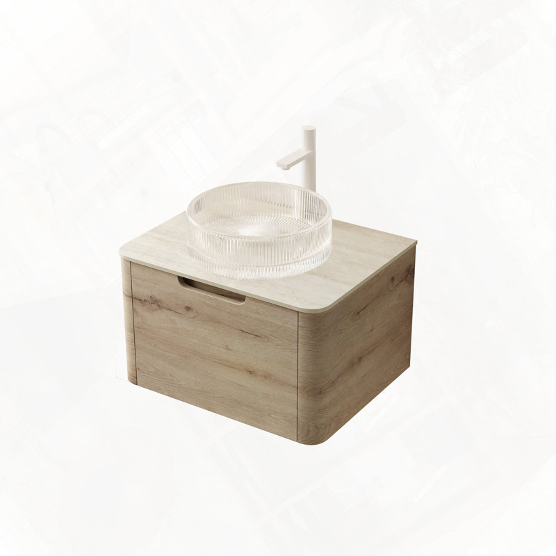 Meuble-lavabo flottant avec tiroir et plateau en pierre frittée