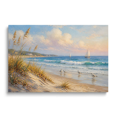 Plage, paysage, peinture sur toile multicolore, art mural painterly pour le salon, la salle à manger et la chambre à coucher