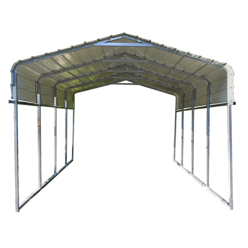 Abri de voiture en métal avec panneaux de toit ondulés, H 295 po x l 354 po x P 298,8 po