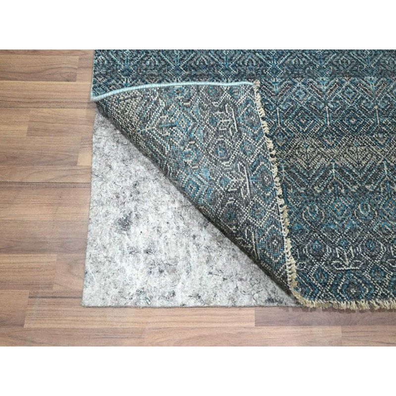 Tapis de couloir bleu en laine pure noué à la main 2 pi 7 po x 7 pi 7 po A14E9FF51BA24A5E9E10BCD4E97DE