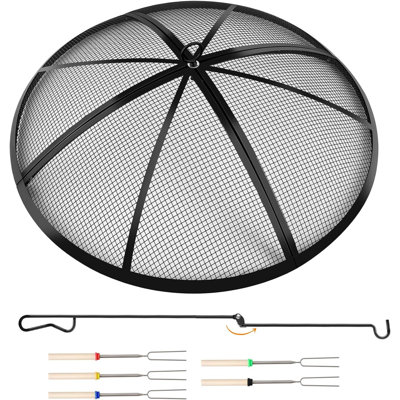 Fire Pit Spark Screen, 24 Inch Outdoor Fire Pit Screen with Foldable Hook