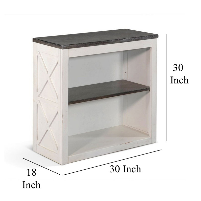 Petite bibliothèque 30 pouces Zena, 2 tablettes, 2 tons, placage, Brun / Blanc
