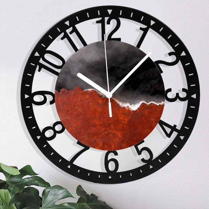 Horloge murale ronde en fer 10 po avec mouvement à quartz silencieux, chiffres arabes, impression UV, Ocre frêne