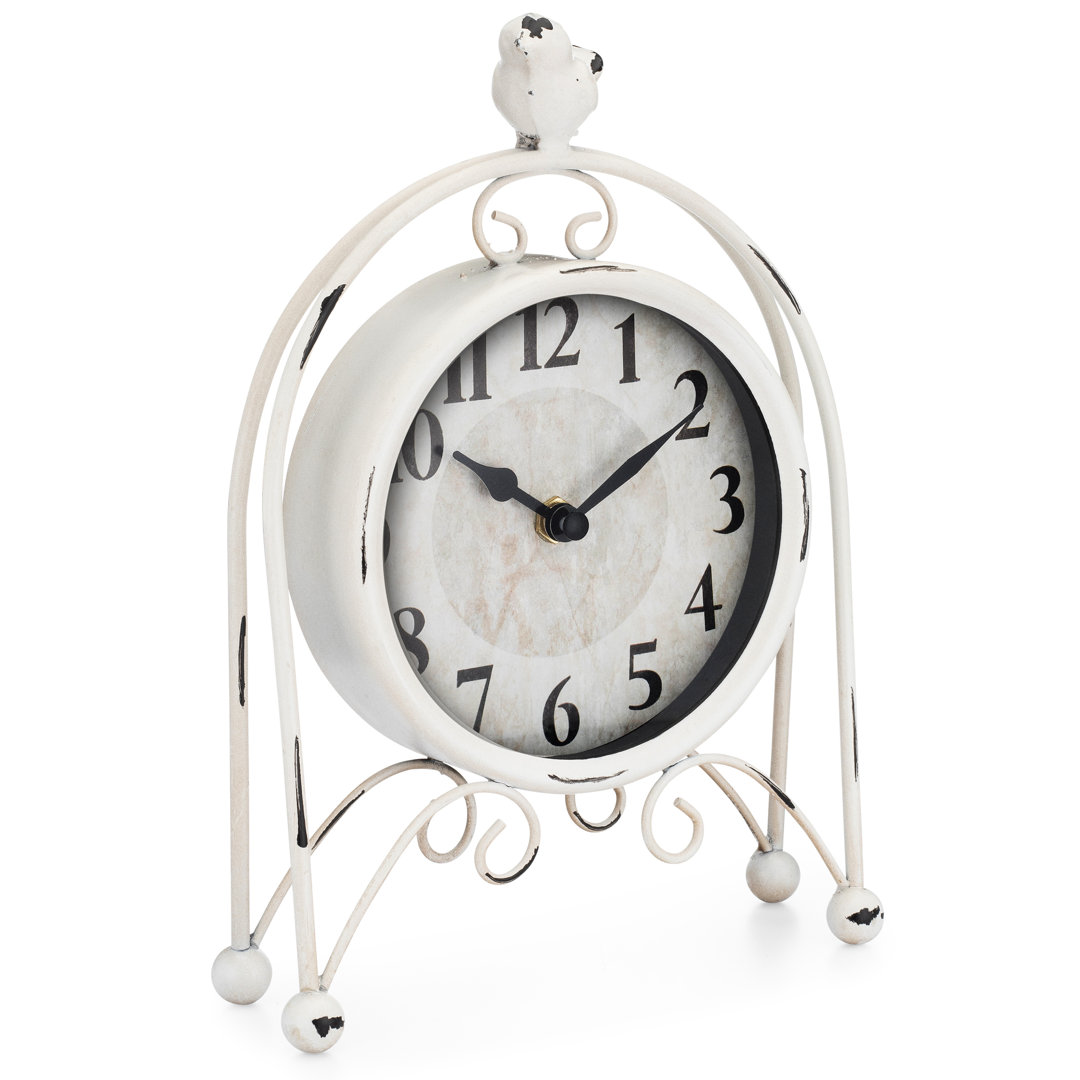 Modern & Contemporary Analog Metal Quartz Movement / Crystal Tabletop Clock in Silver August Grove®