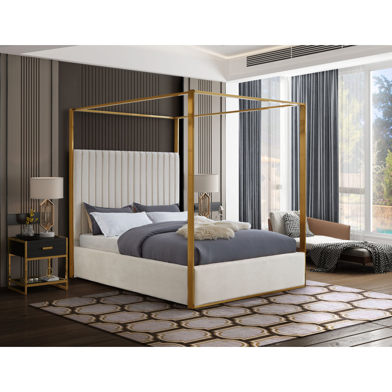 Heersa Velvet Bed, King, Cream Velvet