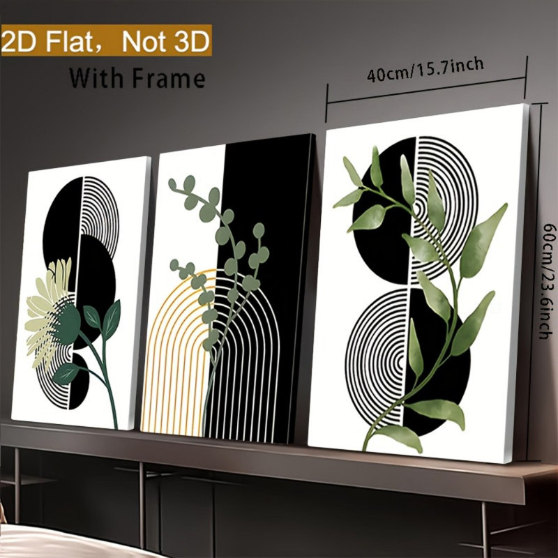 Impression sur toile 3 pièces géométrique ligne verte pour salon minimaliste et élégant, 30 * 20 pouces 3 pièces