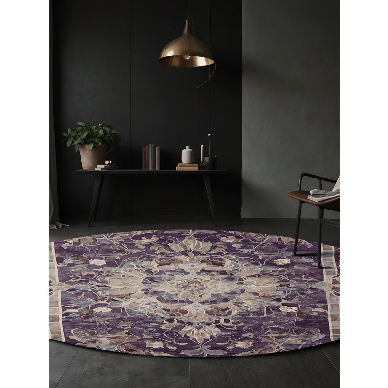 Tapis gris soyeux et moelleux, Rond 5 pi