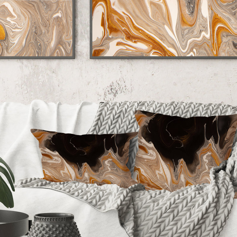 Coussin décoratif brun et noir - imprimé moderne, 18 po x 18 po