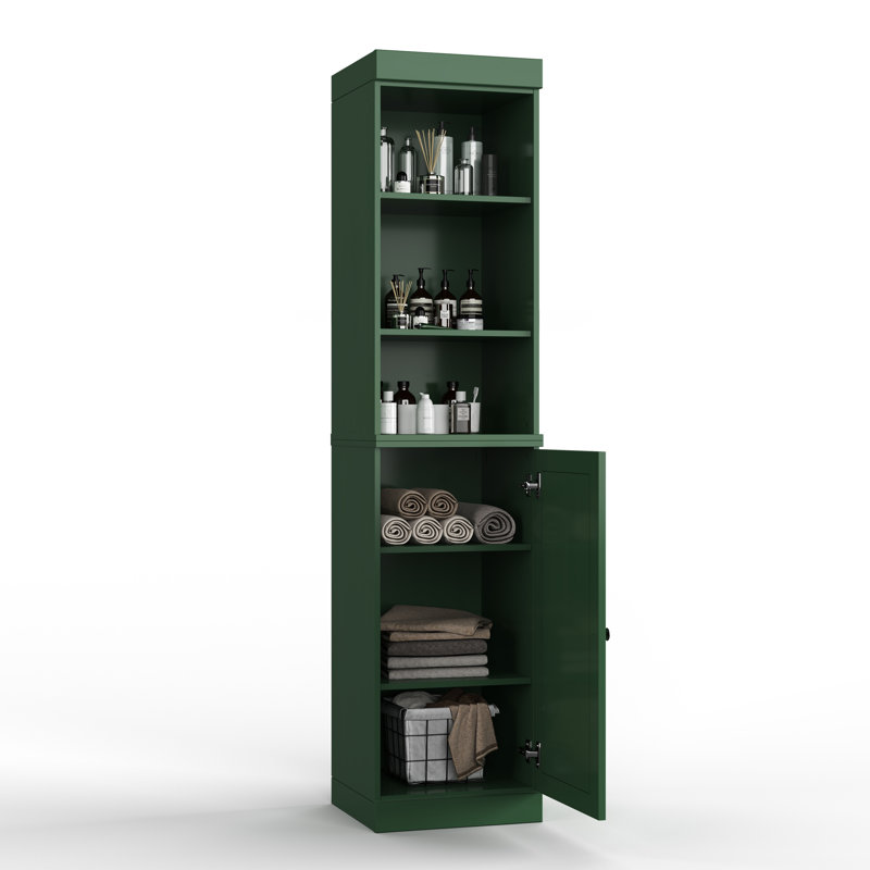 100% Solid Wood 16.5" Bathroom Storage Cabinet with Solid Doors and Adjustable Shelves, Green