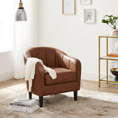 Petit fauteuil demi-tonneau en cuir Alina