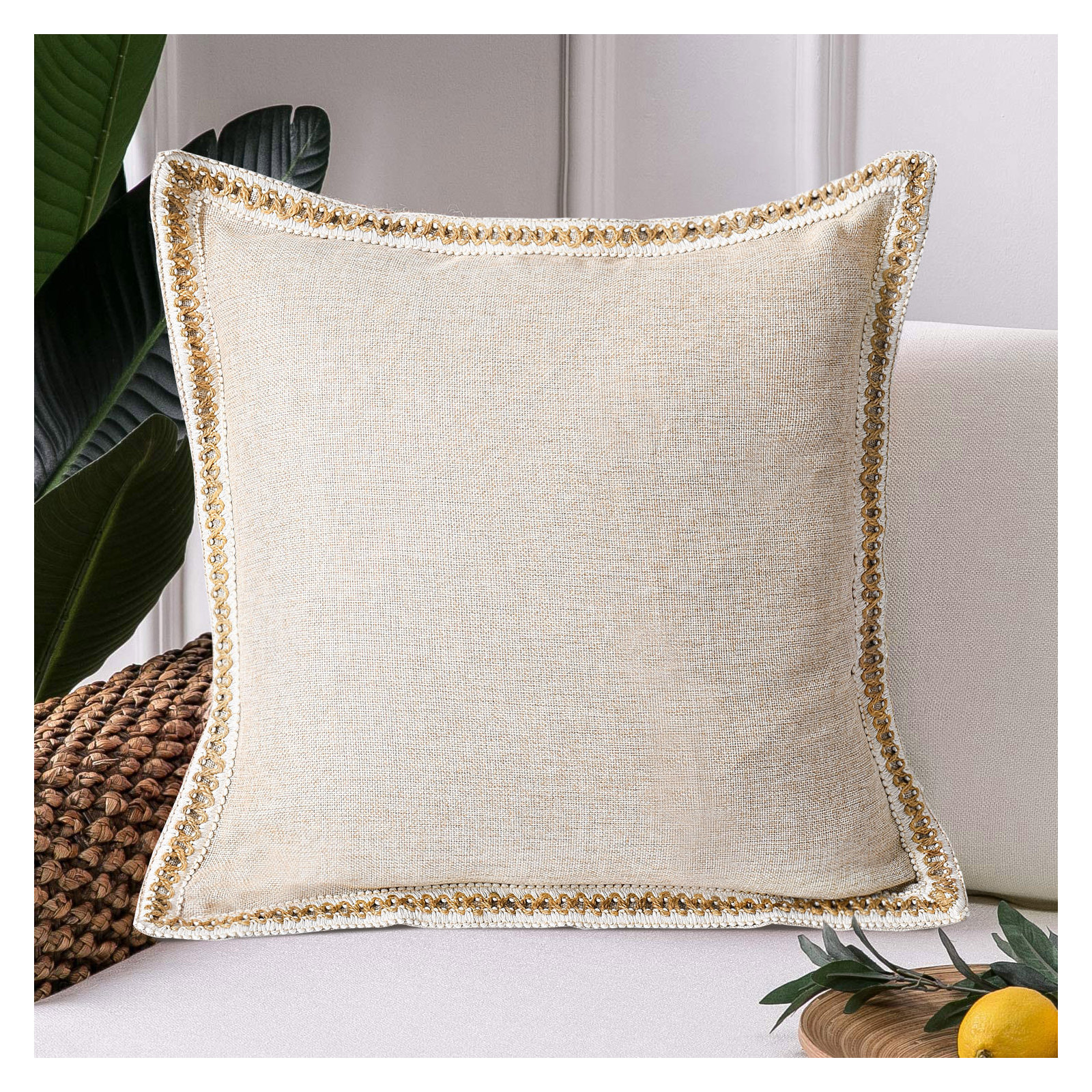 Color Pillow Cover, Beige, Square 20"