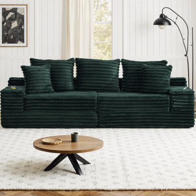 Canapé surdimensionné en velours côtelé 107 po avec porte-gobelets et poches latérales, canapé-lit modulaire désossé avec mousse à mémoire de forme, capacité de 650 lb, aucun assemblage requis pour le salon, la chambre à coucher