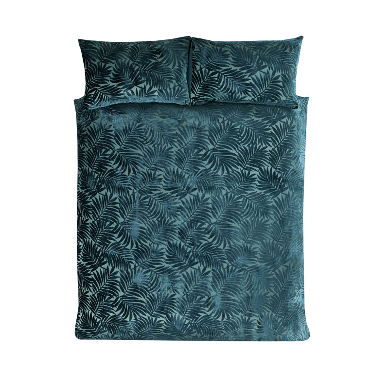 Colasanto Velvet Floral Duvet Cover with Pillowcases Included, Emerald, Kingsize