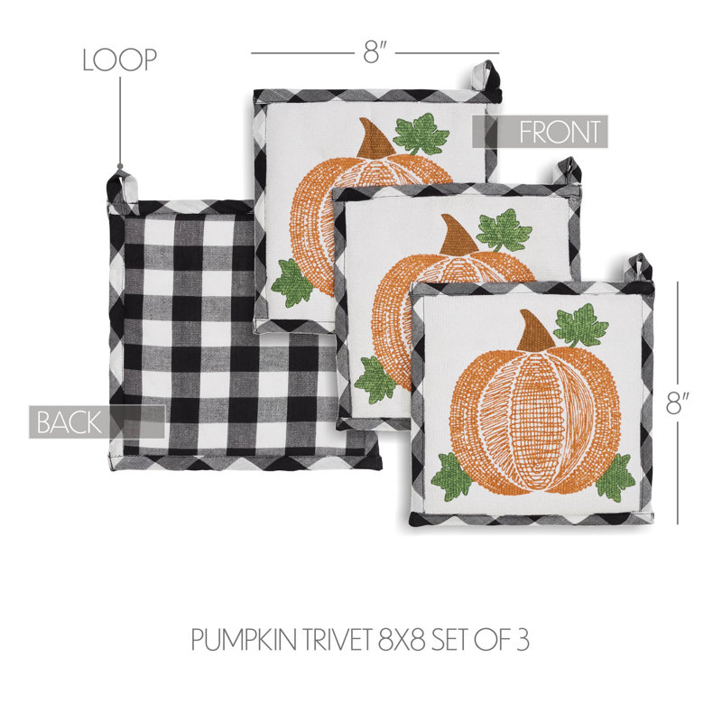 Annie Buffalo Check Pumpkin Trivet 8x8 Set of 3