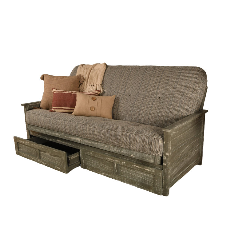 Futon double avec matelas avec rangement Emmiliano, Gris patiné, Transport maritime