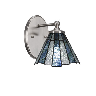Sais Wall Sconce Shown With 7" Sea Ice Art Glass