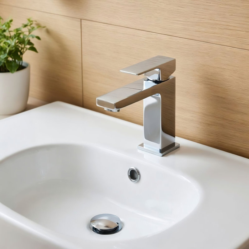 Robinet pour salle de bain à poignée simple en laiton massif, robinet de salle de bain à un trou avec bonde et plaque de pont