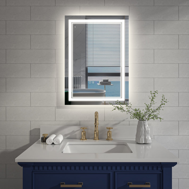Miroir de salle de bain à DEL à intensité variable avec fonction de désembuage, Rectangle, 32 po x 40 po