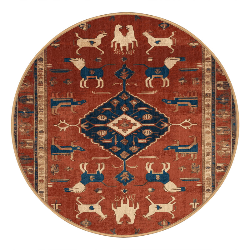 Machine Washable Persian Brown Area Rug, Round 7'