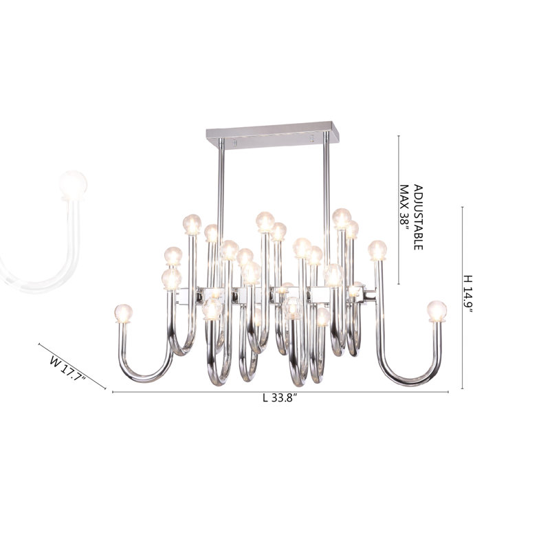 Lustre en chrome 24 lumières avec abat-jour en verre transparent, Chrome
