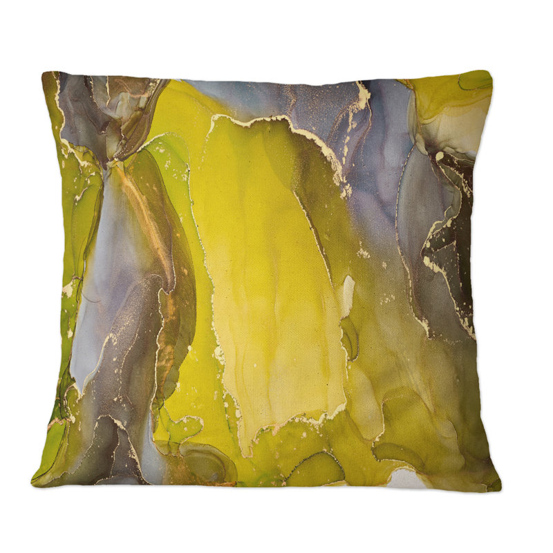 Coussin décoratif abstrait jaune, 16 po x 16 po