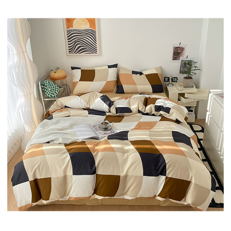 Comforter Set Geometric Bedding Set 3 Pieces Strips Grid Comforter Set, Queen Comforter + 2 Standard Pillowcases