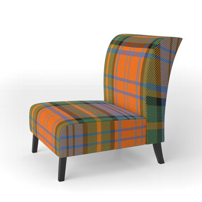 Fauteuil de chambre rembourré à motif tartan à carreaux vert et orange