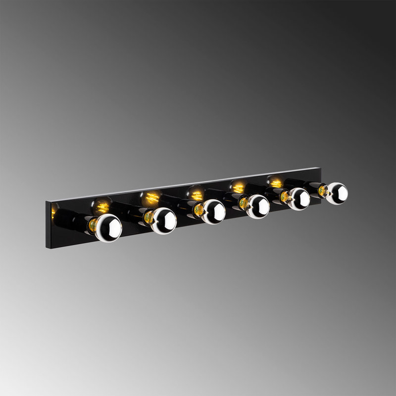 Industrial Wall Lamp, Black & Gold Metal Body, 3.9 x 3.9 x 35.8 inches | Base Plate: 35.8 x 3.9 inches, Height: 0.8 inches | 6 x E27 Socket Max 40W, IP20 Rated | Perfect for Modern Home & Office Decor