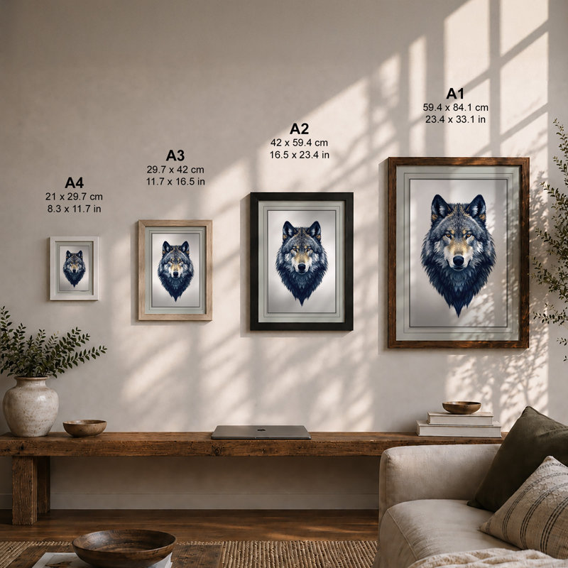 Wolf Portrait Realistic - Framed Print, A1 - 84.1 x 59.4 cm, Oak