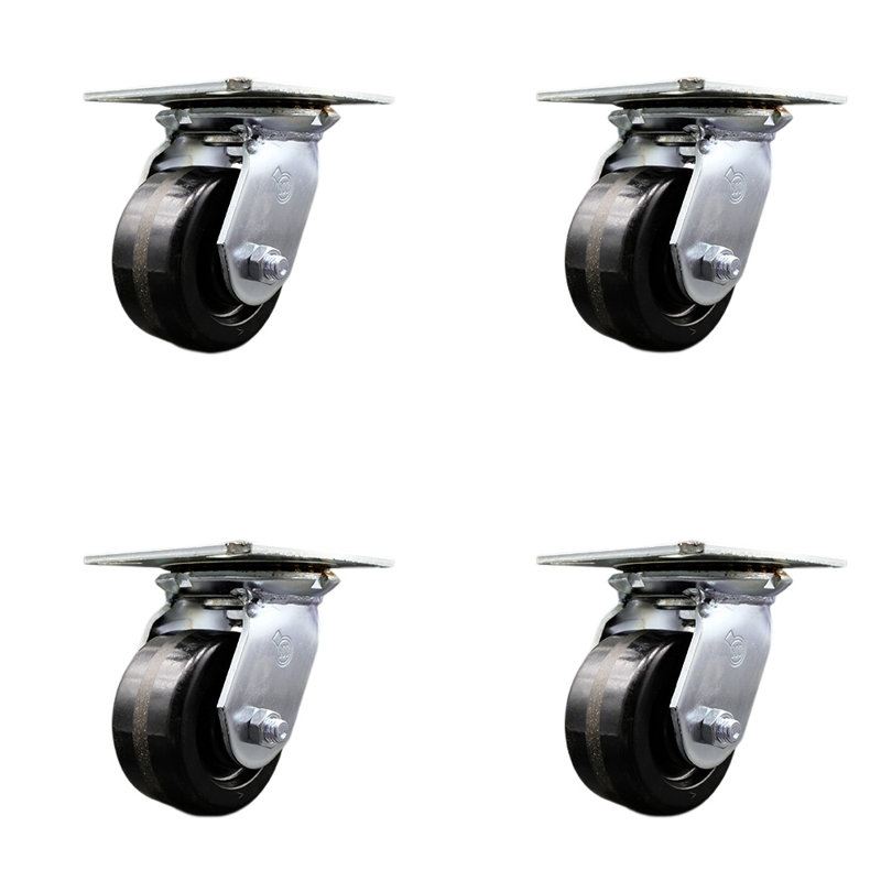 4 Inch Heavy Duty Phenolic Caster Set with Ball Bearings Set of 4 Service Caster