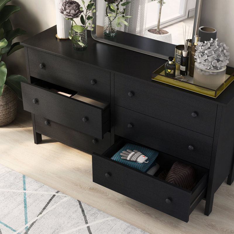 Commode double 6 tiroirs l 52,56 po, Noir