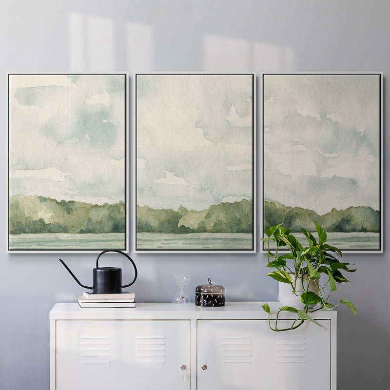 " Riverside Views II " 3 - Pieces, 24" H x 48" W x 2" D, White
