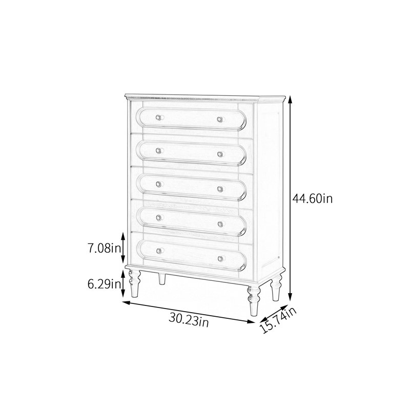 Solid Wood Five Drawer Storage Cabinet
