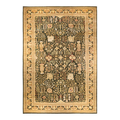 Tapis unique vert / jaune noué à la main Onarga Eclectic 12 pi 2 po x 18 pi